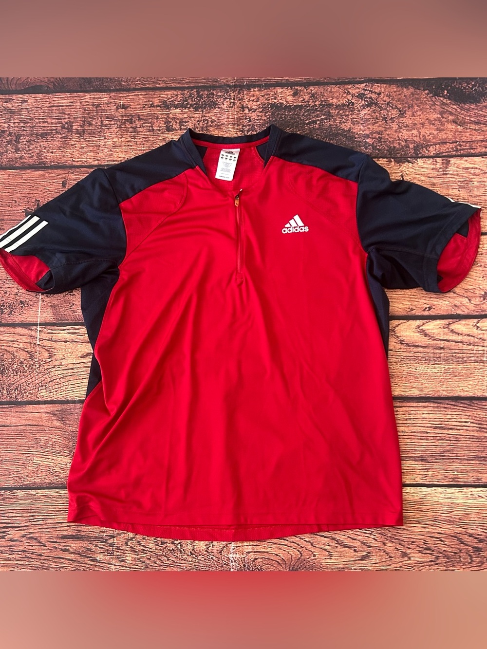 Adidas Climalite Short Sleeve Quarter-Zip Cage Jacket Red Navy Athletic Top 2XL